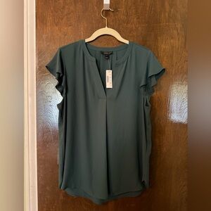J. Crew V-neck Flutter Sleeve Top - Size 12 - Green - NWT